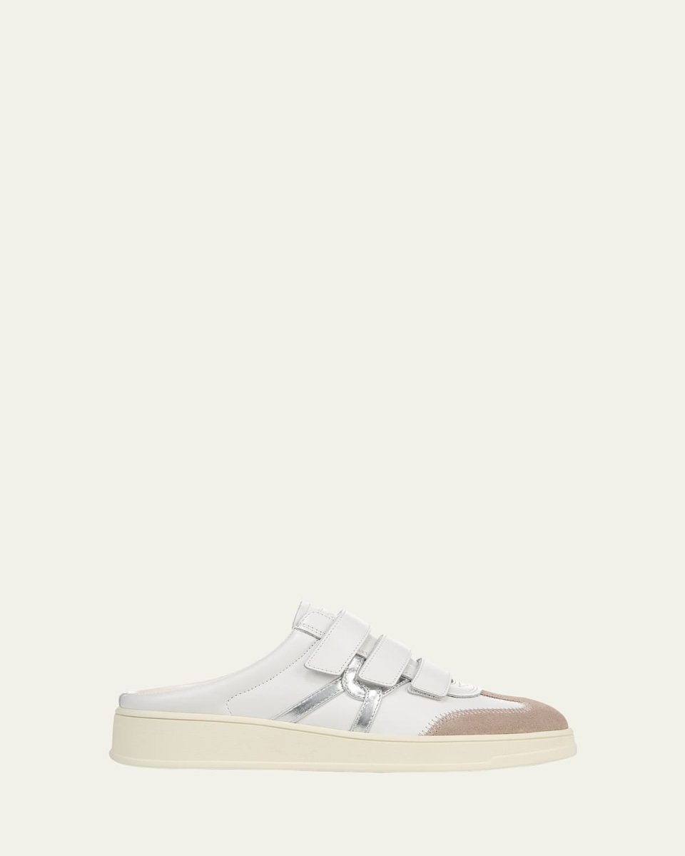 Reagan Mixed Leather Triple-Grip Sneaker Mules